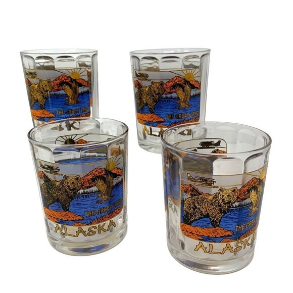 ALASKA Collectible Glass Bear Scenic Souvenir Of Alaska The Great Land Lot Set - Picture 6 of 6